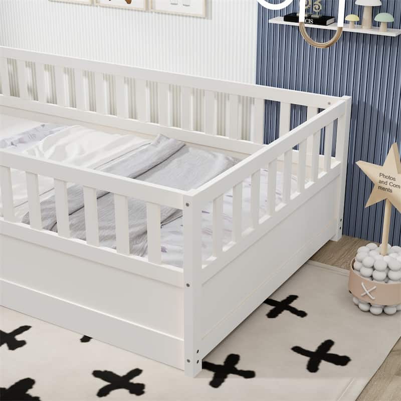 Twin Size Wood Floor Bed with Barrier Door