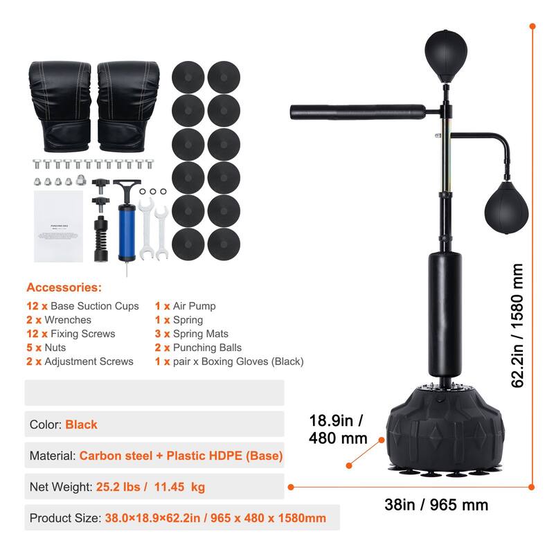 Height Adjustable Punching Bag Set with Stand and Gloves for Training - 38.0 x 18.9 x 62.2 inch