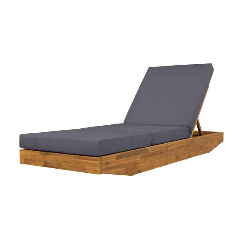 Christopher Knight Home - Outdoor Acacia Wood Chaise Lounge with Ergonomic 3-Fold Water-Repellent Cushion - 79.6"L