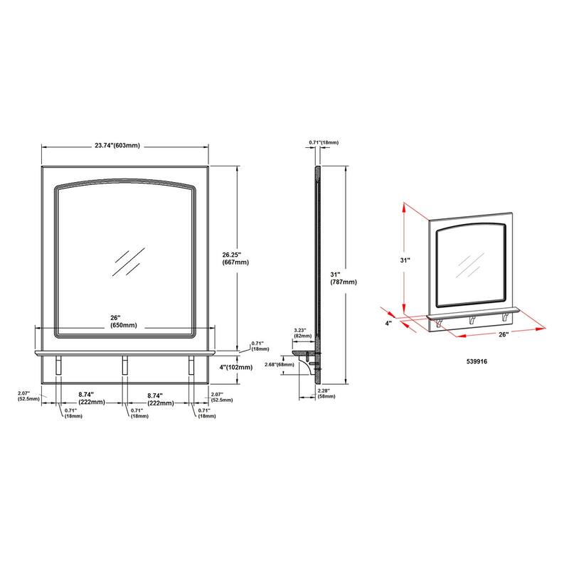 Design House 539916 24" W x 31" H Rectangular Framed Mirror with Shelf