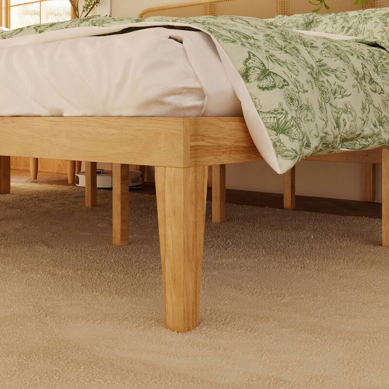 Solid Wood Platform Bed Frame with Rattan Headboard, 600 lbs Heavy Duty Support, Plywood Slats Queen / Full Size