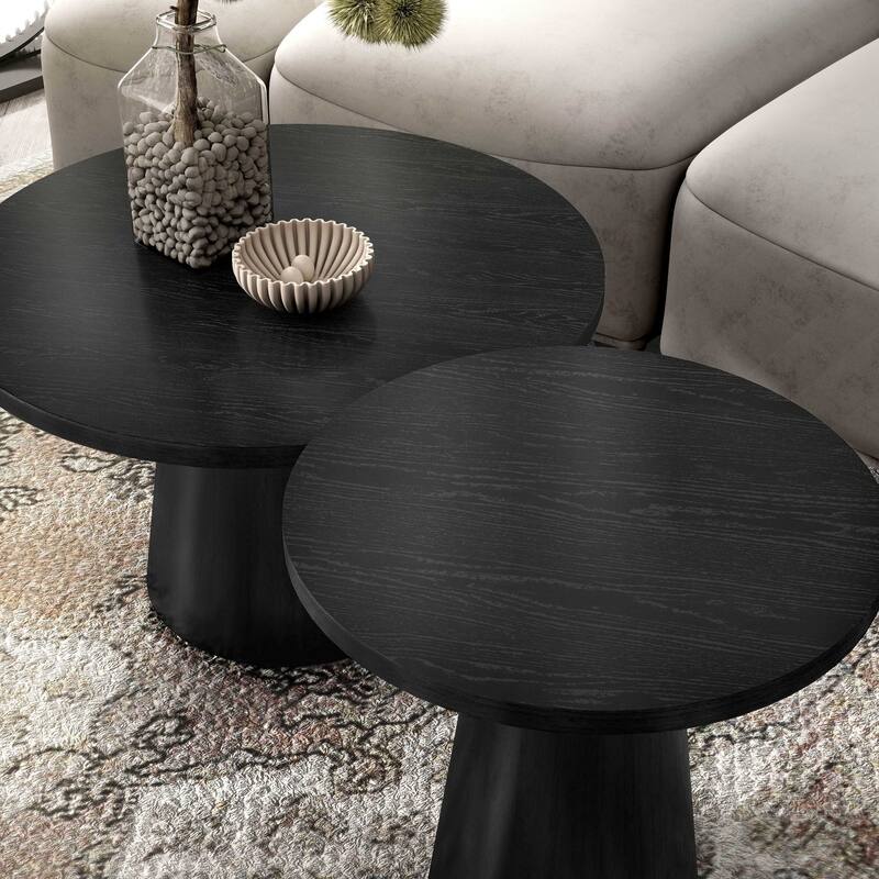 Furniture of America Vitten Modern 2-Piece Solid Wood Round Accent Table Set