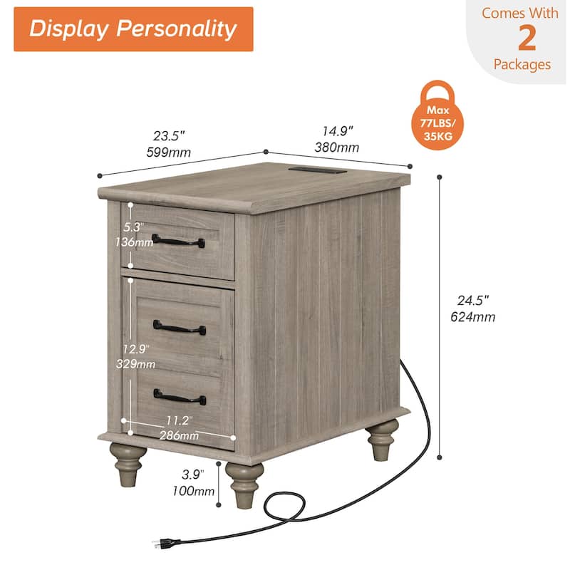 Nightstand End Table With Charging Station for Living Room Bedroom