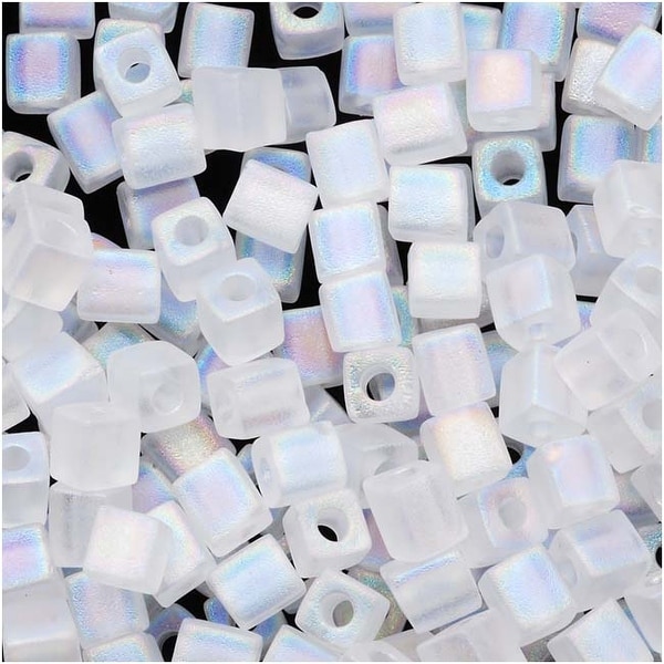 Miyuki 4mm Glass Cube Beads 'Transparent Frosted Clear AB' 131FR 10 Grams. Opens flyout.