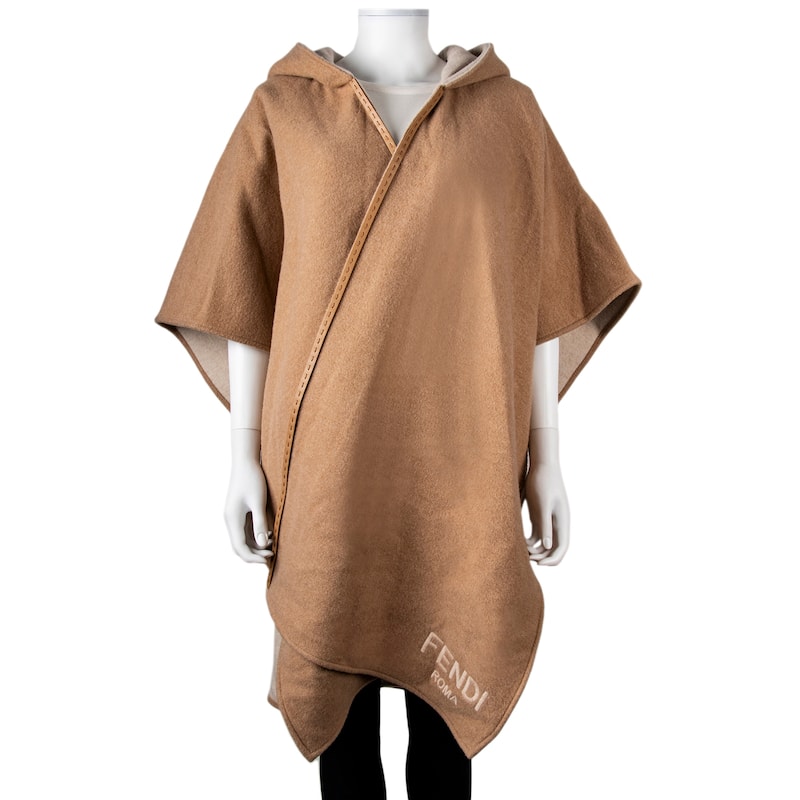 Fendi Wool and Cashmere Poncho with Hood - One Size Fits Most