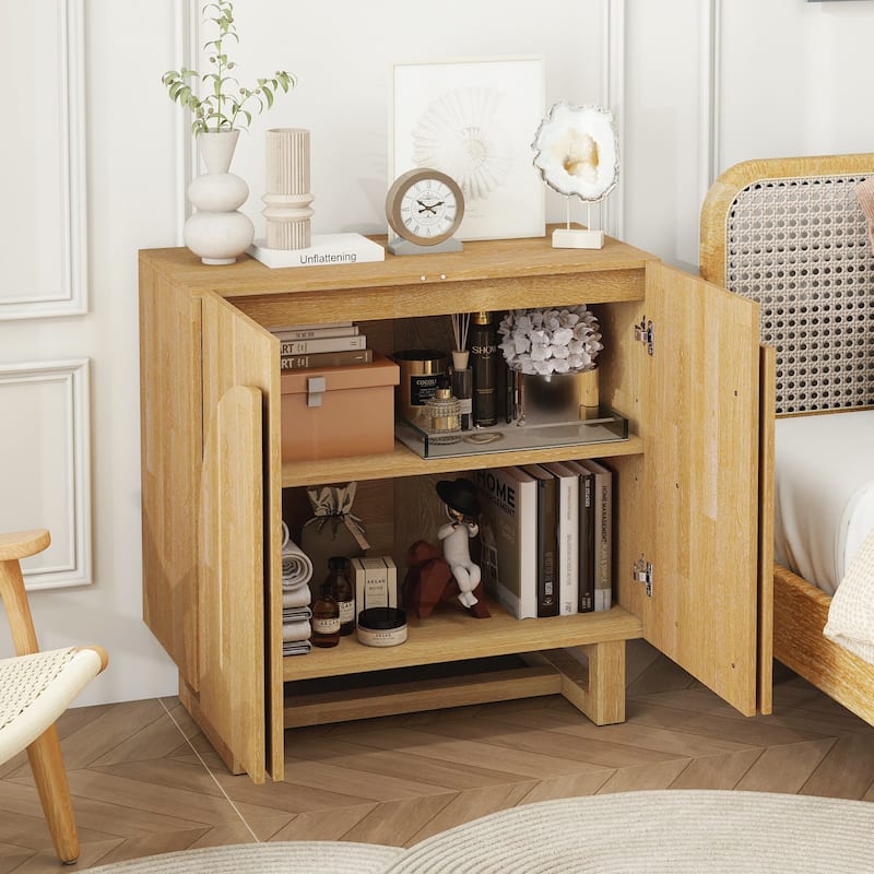 Wood Sideboard Buffet, Storage Cabinet with Adjustable Shelf, Accent Cabinet with Handle-Free Fan-Shaped Doors