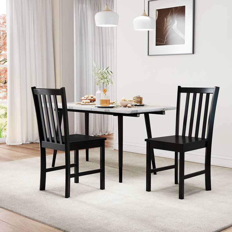 Set of 2 Wooden Dining Chairs with Slat Backrest and Solid Rubber Wood Frame Kitchen Chairs - 16" x 20" x 35"
