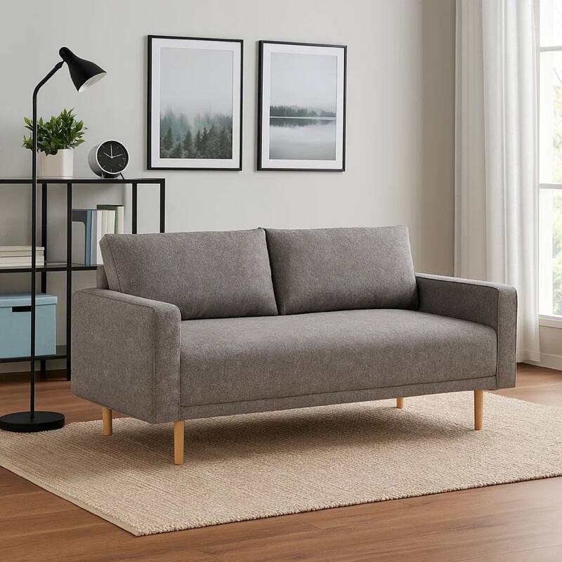 Remy Sofa, Gray Boucle, Bench Style Seat with Track Arms, 83 Inch