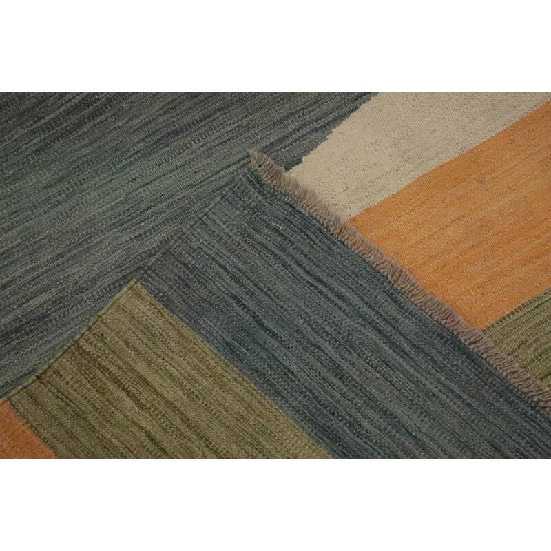 Hand Woven Oriental 100% Wool Carpet Southwestern Modern Oranges & Rust Kilim Area Rug - 12' 9'' X 9' 9''