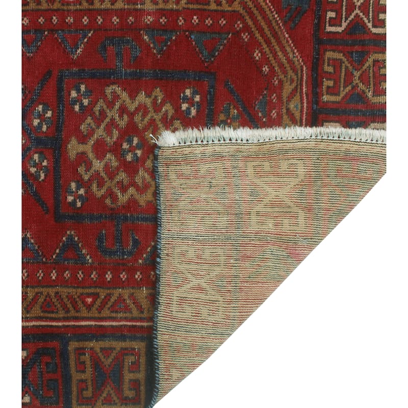 Fine Vintage Distressed Clarke Red/Navy Runner - 3'2" x 10'4"