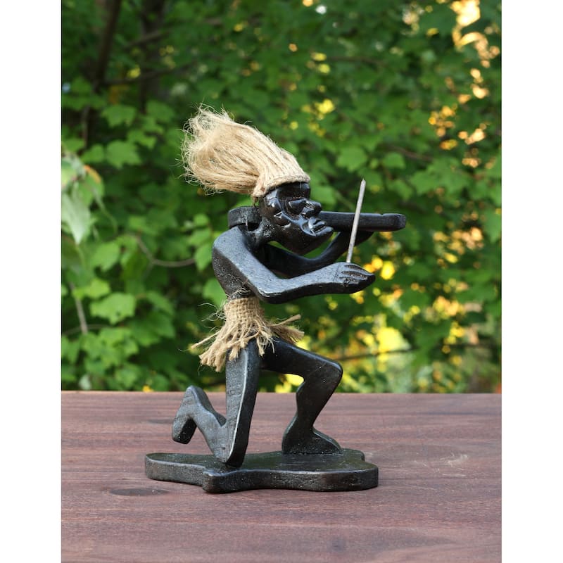 Handmade Wooden Primitive Tribal Playing Violin Funny Statue Sculpture Tiki Bar Handcrafted Unique Gift Home Decor Figurine