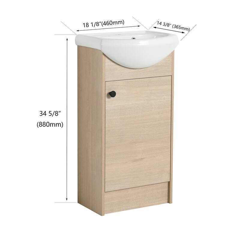 Malwee 18" FreeStanding Bathroom Vanity, Floor Stand Bathroom Vanity with Ceramic Sink,Soft Close Door and Adjustable shelf