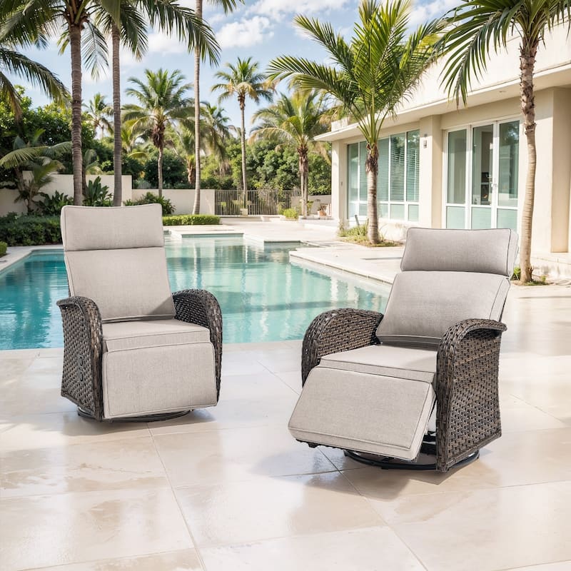 Meyreso 2-Piece Wicker Swivel Reclining Chaise Lounge with Adjustable Backrest & Footrest