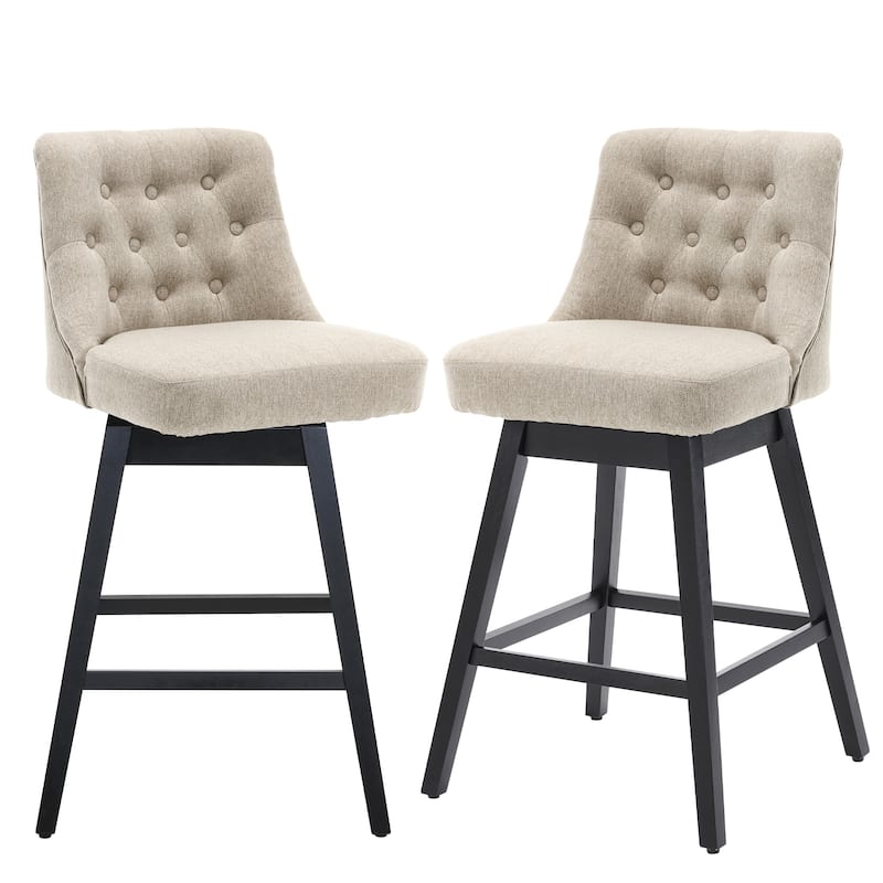 26"/29" Upholstered Swivel Counter and Bar Height Stools Solid Wood Frame (Set of 2)