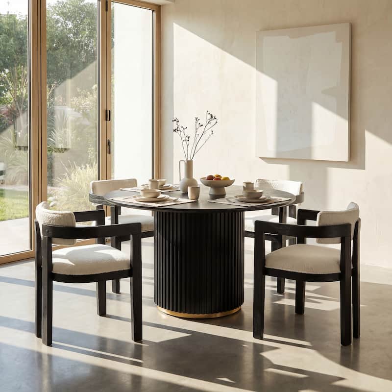 Christopher Knight Home - Modern 5-Piece Wooden Dining Set with Upholstered Linen Chairs