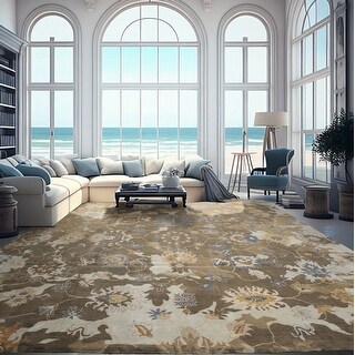 Transitional Hand Knotted Brown Wool Rug 5' x 8' main image 1