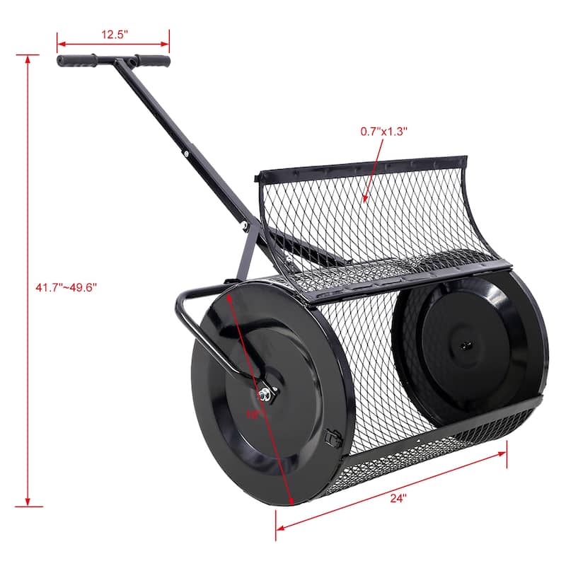 24" Heavy Duty Peat Moss Spreader, Metal Mesh T-Handle for Lawn