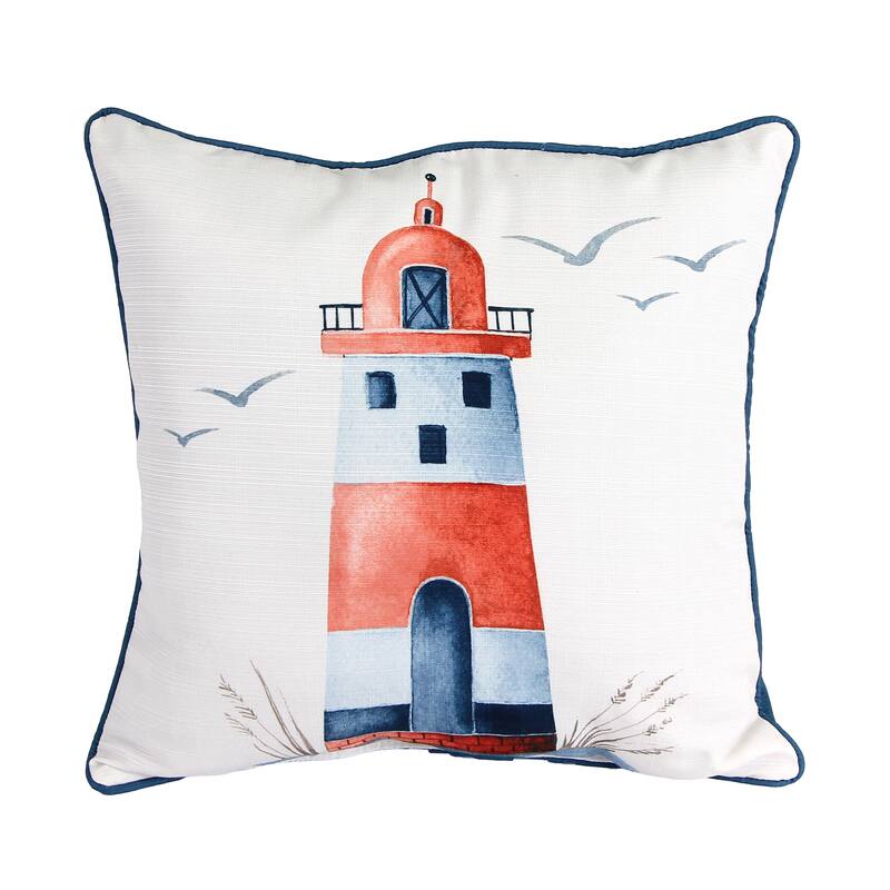 18" x 18" Nautical Indoor Throw Pillow with Welt - Lighthouse