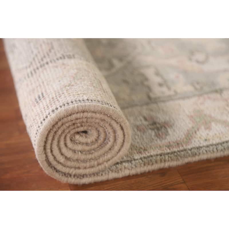 Gray Oushak Indian Runner Rug Hand-Knotted Wool Carpet - 2'7"x 10'0"