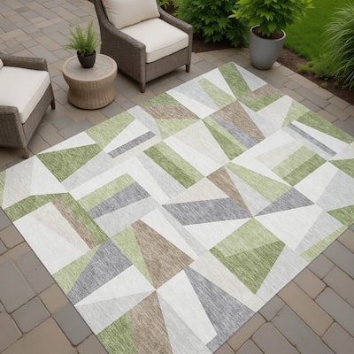 Machine Washable Indoor/ Outdoor Contemporry Mosaic Chantille Rug