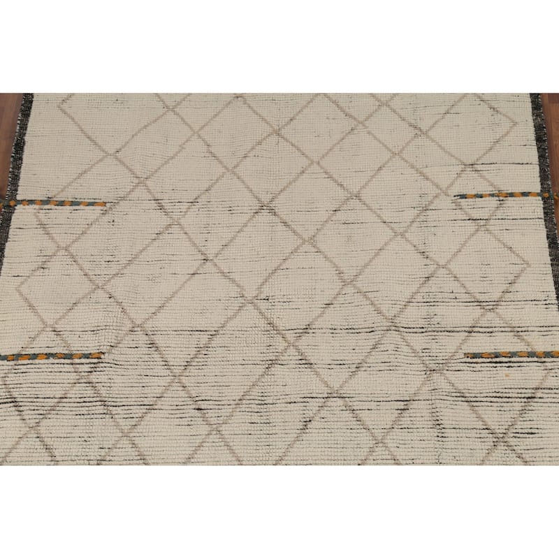 Stripe / Trellis Moroccan Oriental Area Rug Handmade Wool Carpet - 5'9"x 9'10"