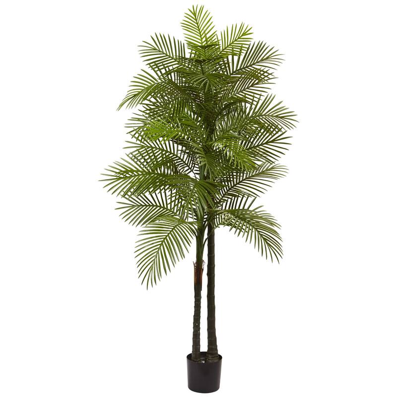 7Ft Double Robellini Palm Tree - Indoor Outdoor Tropical Decor, UV Resistant Faux Tree, Maintenance Free - Green