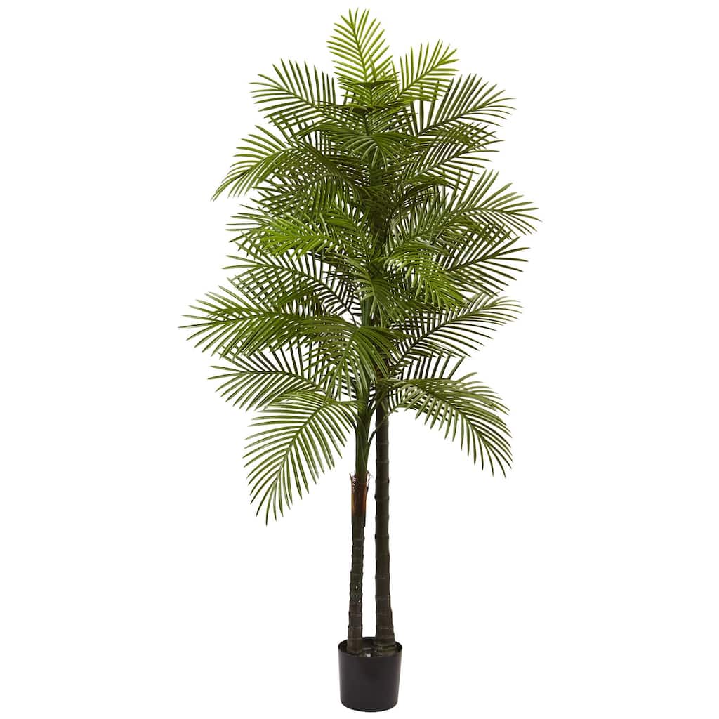 7Ft Double Robellini Palm Tree - Indoor Outdoor Tropical Decor, UV Resistant Faux Tree, Maintenance Free - Green
