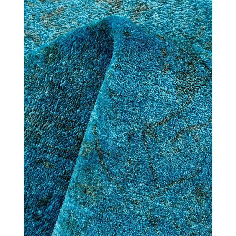 Overton Hand Knotted Wool Vintage Inspired Modern Contemporary Overdyed Blue Runner Rug - 3' 0" x 19' 9"