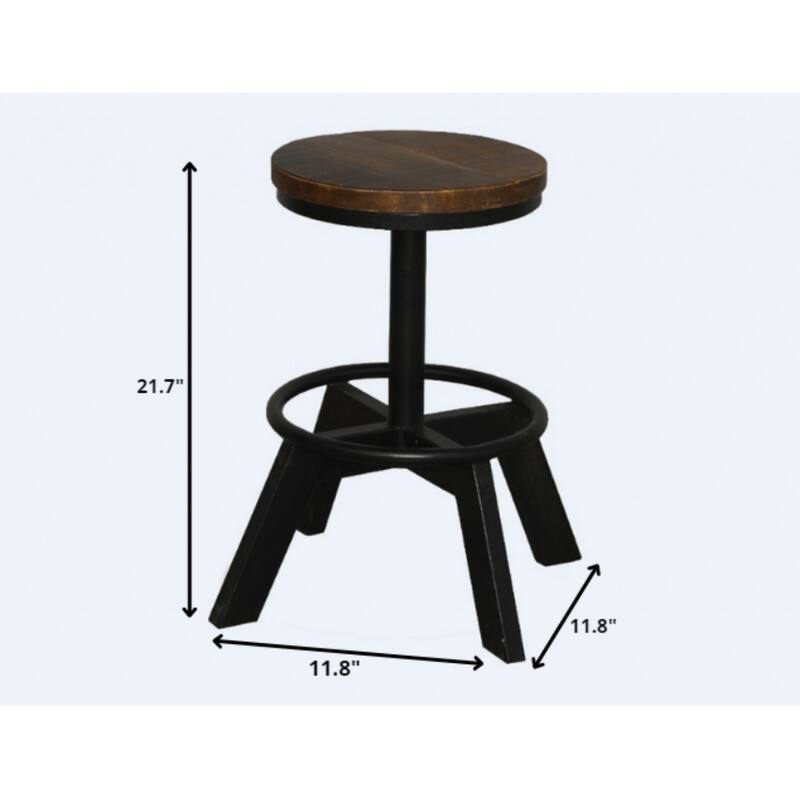 22" Modern Style Brown Black Backless Bar Chair with Solid Wood Round Seat and Iron Legs Footrest - 21.7”H x 11.8”W x 11.8”D