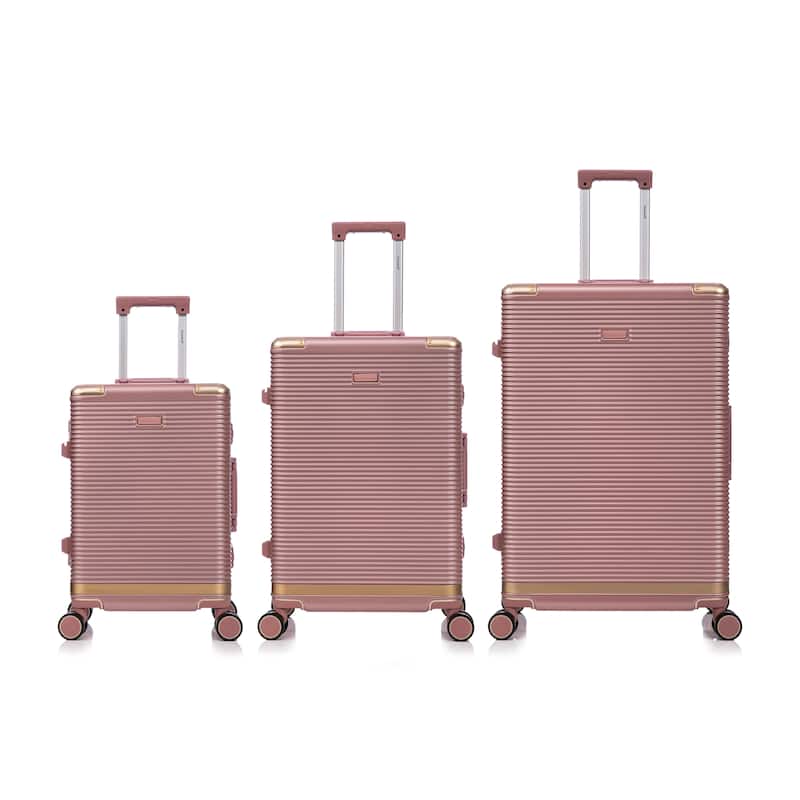 3-Piece, 20/24/28-Inch Modern Aluminum Alloy Luggage Set, Stylish Combination Lock Luggage, for Boarding Travel, Rose Gold