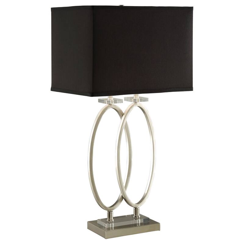 Contemporary Table Lamp - Cool Izuku Rectangular Shade, Black & Brushed Nickel, Dimmable Bedside Lamp, 27.75"