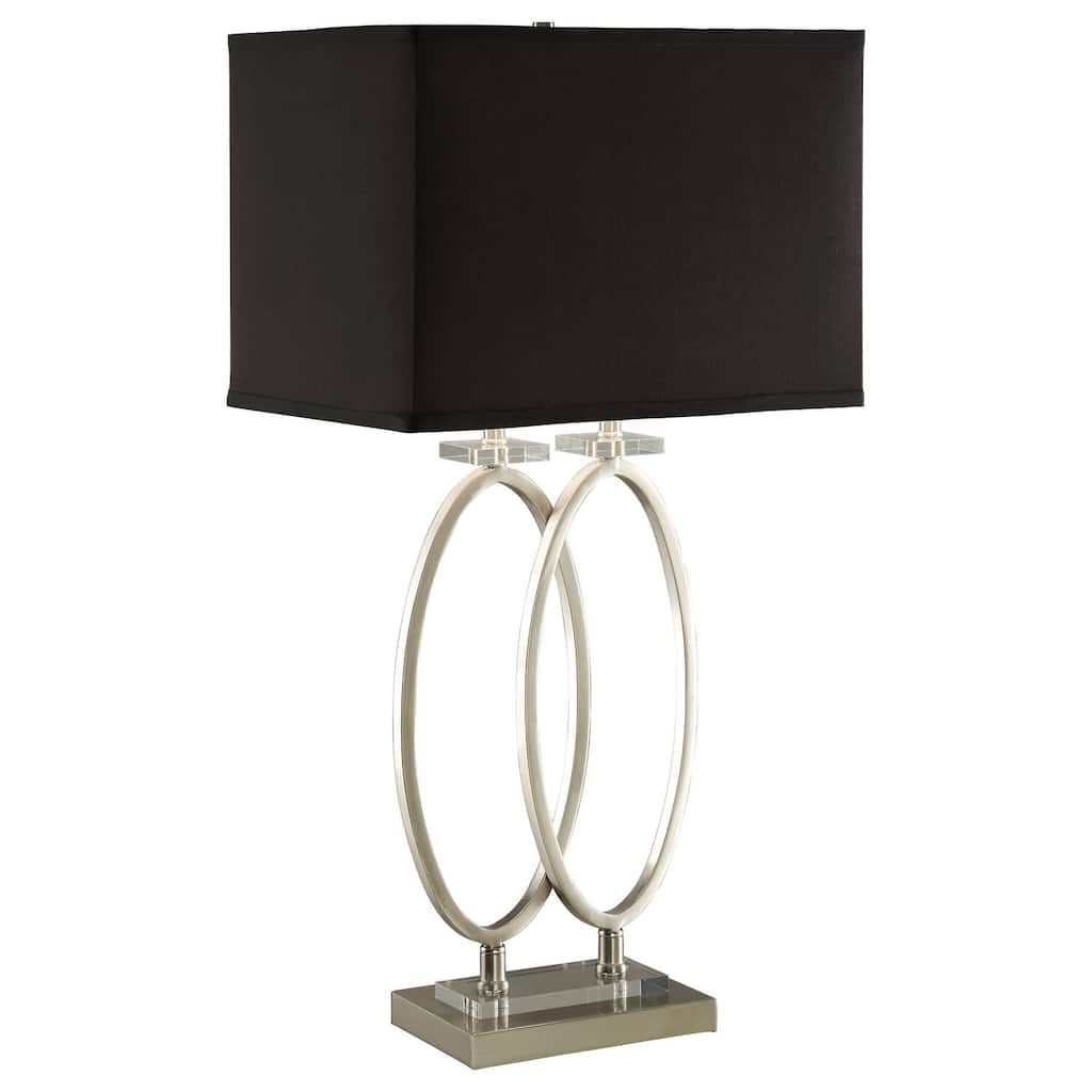 Contemporary Table Lamp - Cool Izuku Rectangular Shade, Black & Brushed Nickel, Dimmable Bedside Lamp, 27.75"