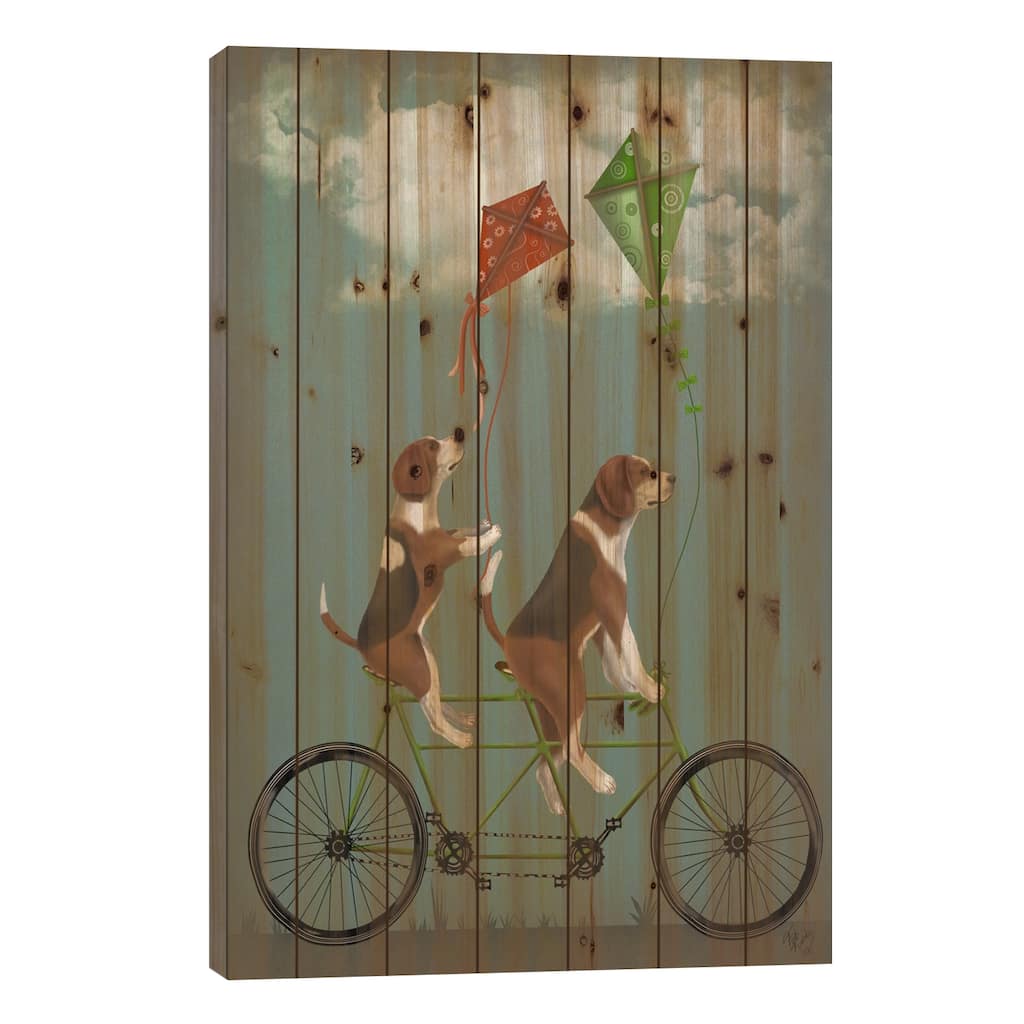 Beagle Tandem Print On Wood by Fab Funky - Multi-Color