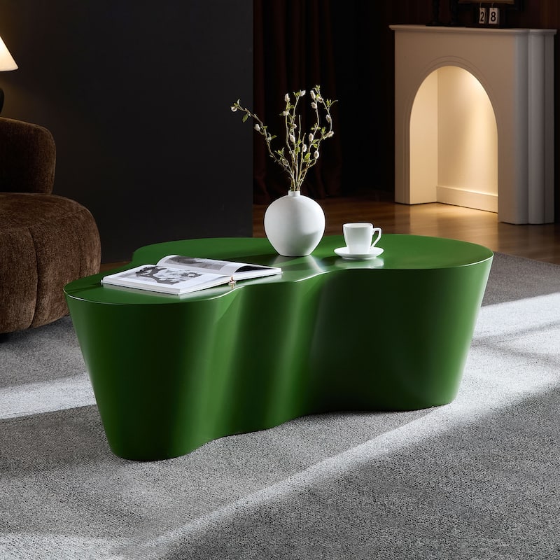 50" Unique Shape Sturdy Fiberglass Coffee Table, Tea Table for Living Room, No Need Assembly - Green