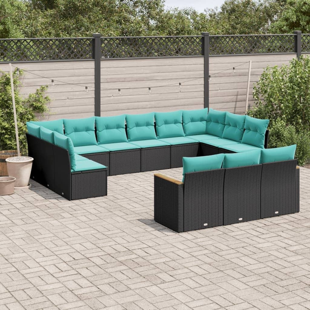 vidaXL 13 Piece Patio Sofa Set with Cushions Black Poly Rattan