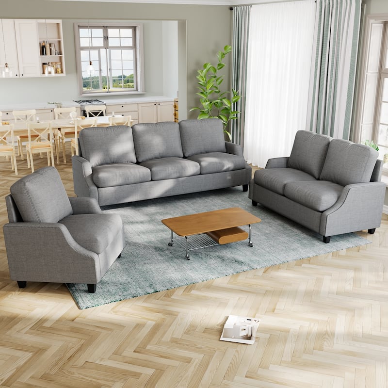 GDFStudio - Polyester 3-Piece Living Room Sofa Furniture Sets for Apartment