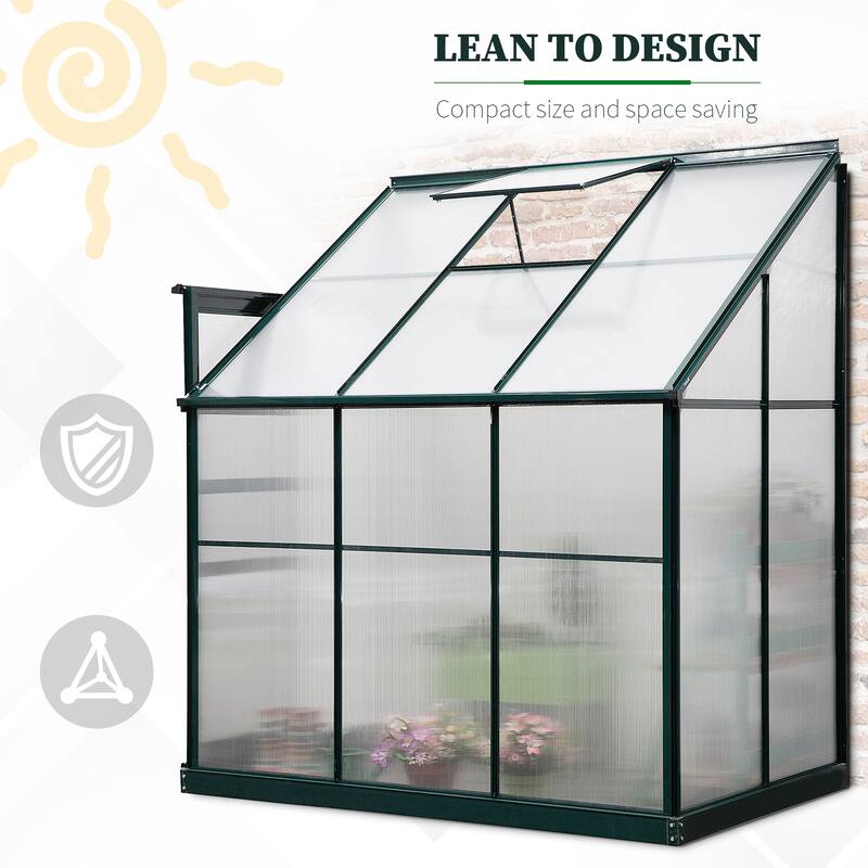 Outsunny Walk-In Garden Aluminum Polycarbonate Greenhouse with Roof Vent for Plants Herbs Vegetables