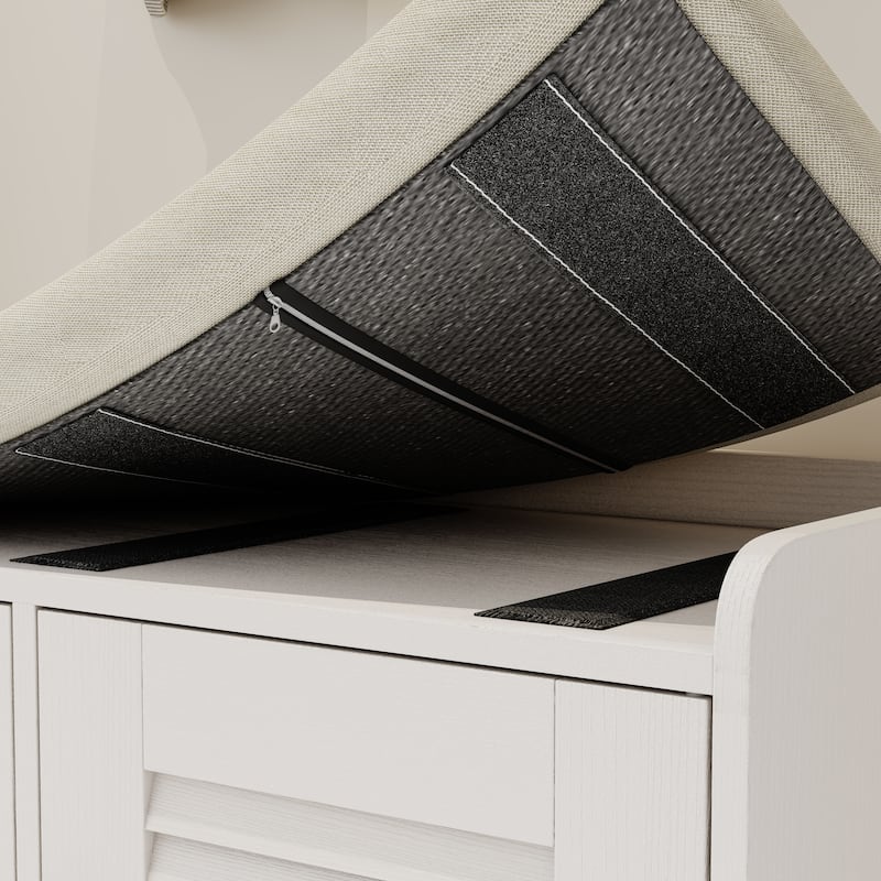 28.74" Shoe Storage Bench with 2 Door Cabinet, Entryway Bench with White Shoe Storage, Shoe Bench with Cushion