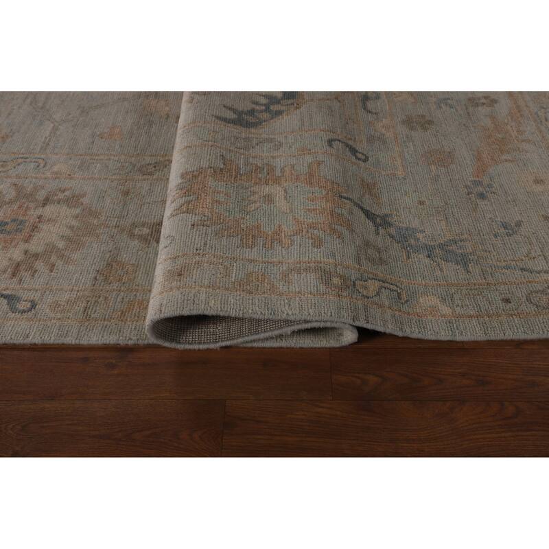 Vegetable Dye Grey Oushak Turkish Rug Hand-Knotted Bedroom Wool Carpet - 9'0"x 12'0"