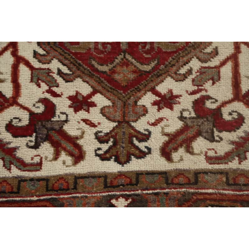 Hand Knotted Oriental 100% Wool Carpet Traditional Medallion Red Heriz Area Rug - 9' 2'' X 7' 3''