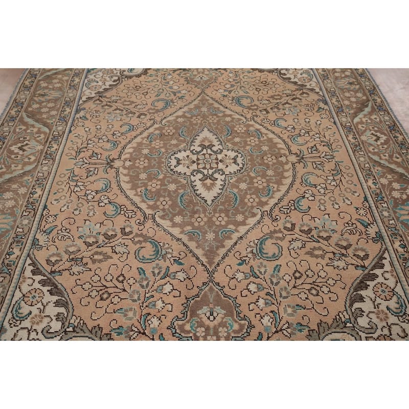 Tabriz Vintage Persian Area Rug Hand-Knotted Oriental Wool Carpet - 6'6" x 9'11"