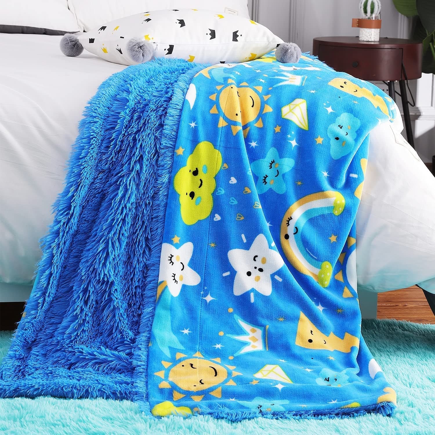 Kids Throw Blankets for Boys Plush Cartoon Pattern Fleece Blanket - Bed ...