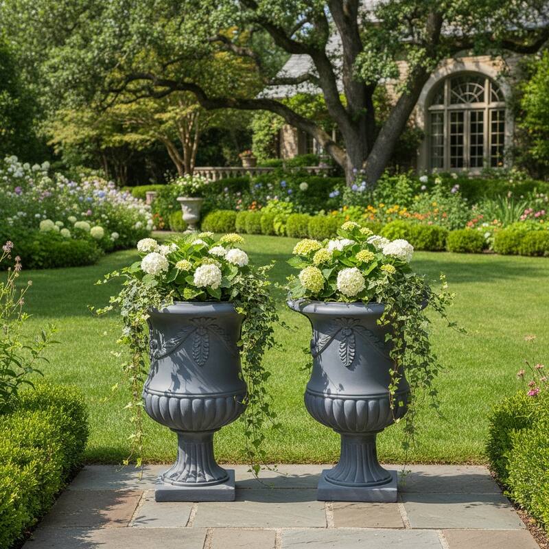 Christopher Knight Home - Fernrise 24.80"H Outdoor Classical Floral Relief Carvings MGO Urn Planter, Drainage Hole & Ventilation