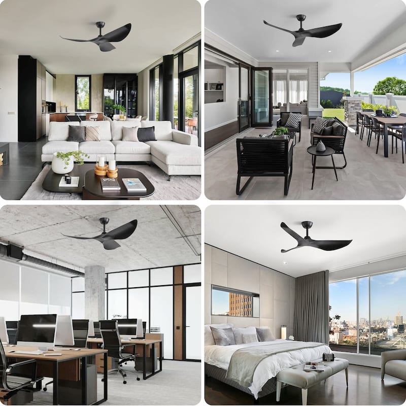 Sofucor 52inch Farmhouse Vintage Ceiling Fan with Wave-shaped curved Blades, Remote Control,Without Light - 52 Inches