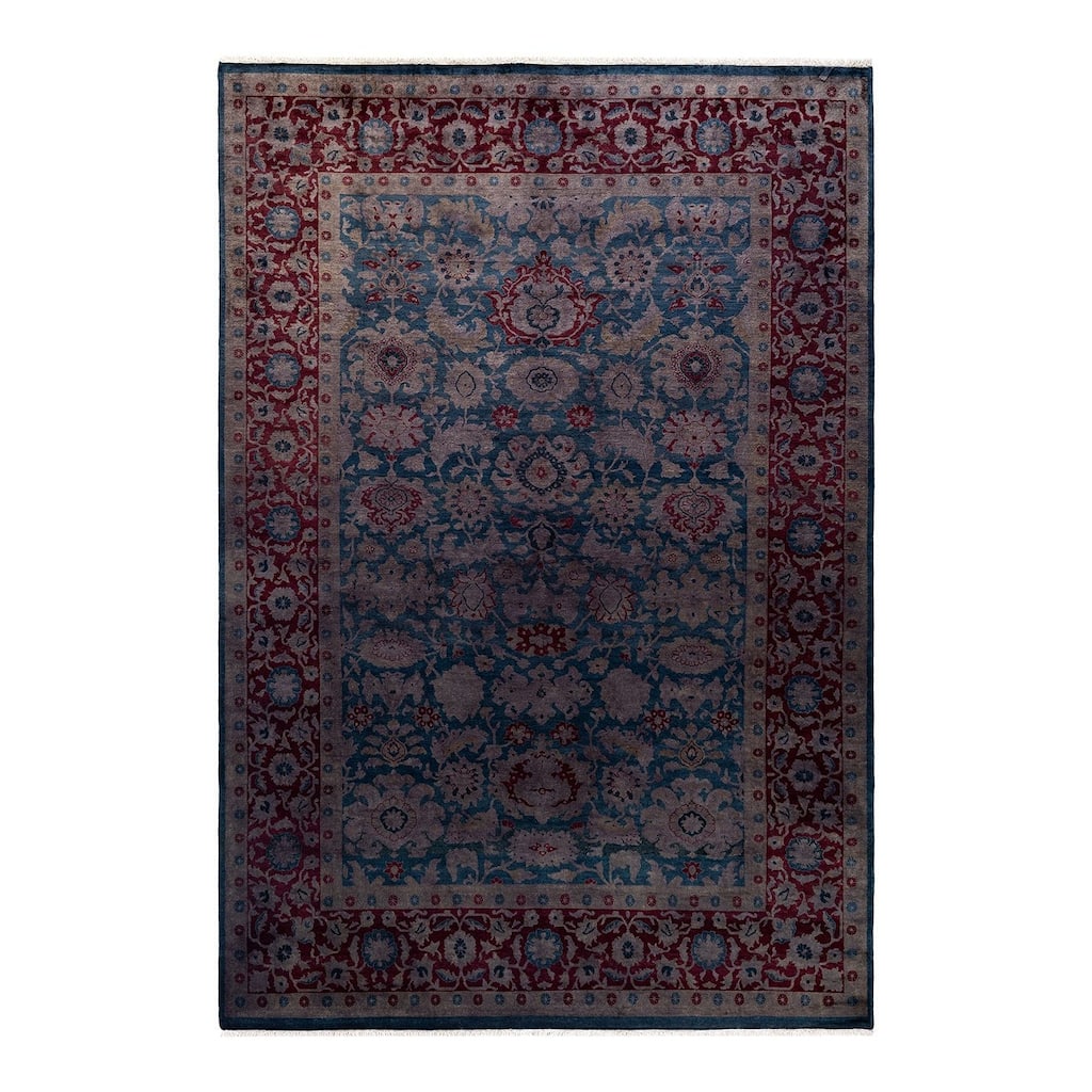 Overton Hand Knotted Wool Vintage Inspired Modern Contemporary Overdyed Blue Area Rug - 6' 2" x 8' 10"