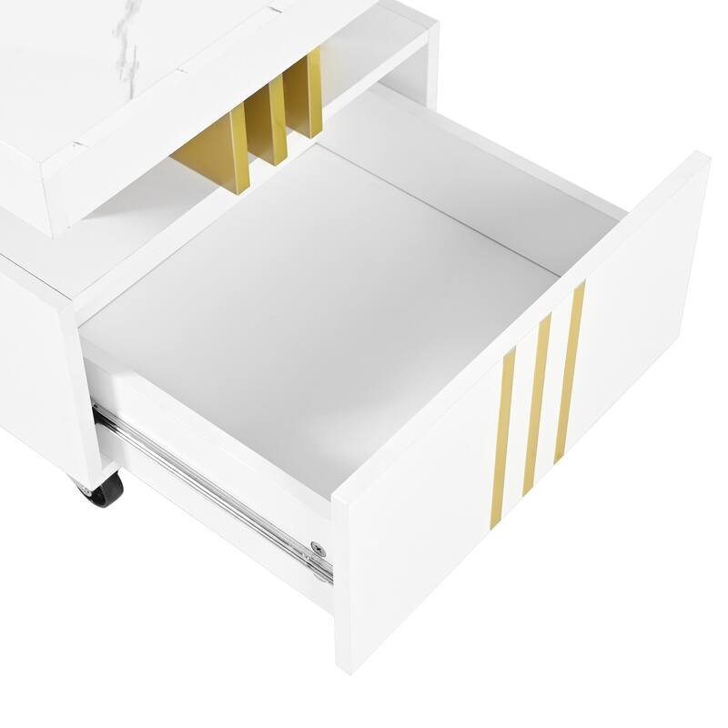 Coffee Table with 2 Storage Drawers, Rectangle Cocktail Table Center Table with Caster Wheel for living Rooms, Offices, Lounges
