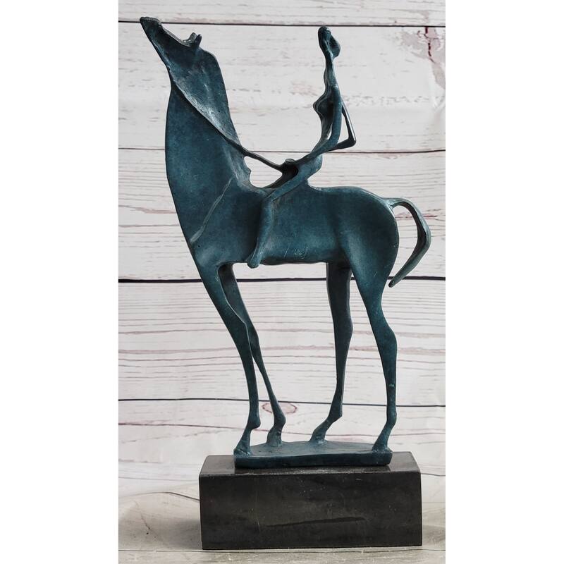 Salvador Dali Abstract Modern Artwork Woman On Imitative Horse Bronze Sculpture Statue