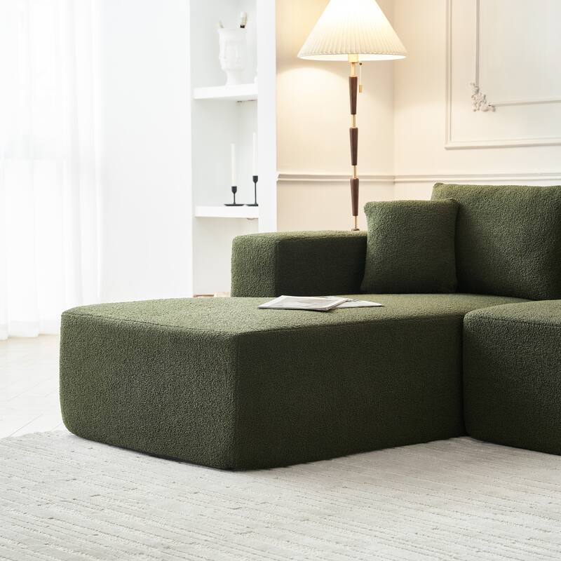 L-Shaped Modern Lambskin Fabric Upholstered Corner Cloud Sofa (Pure Sponge)