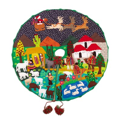 Novica Handmade Holiday Excitement Applique Christmas Tree Skirt
