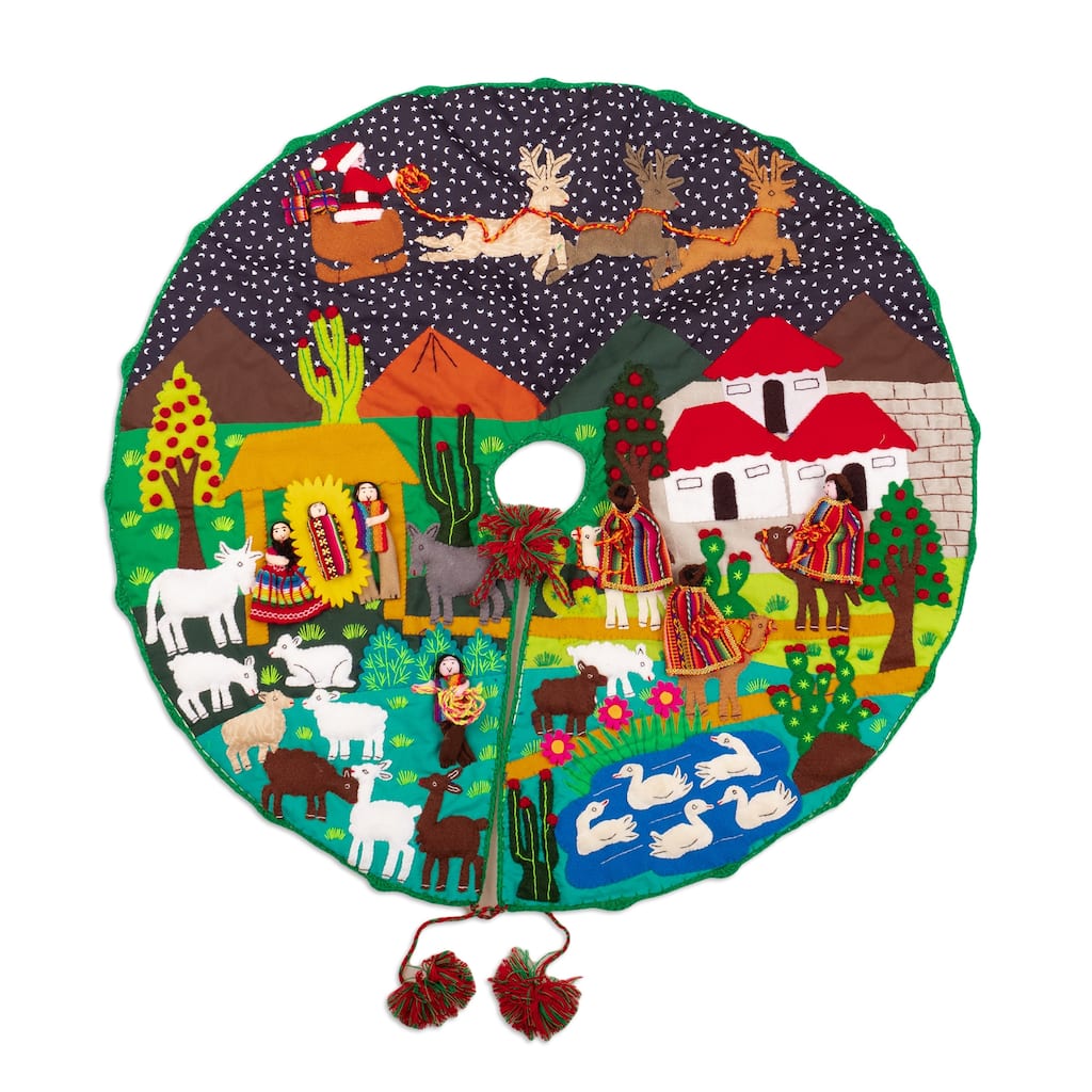 Novica Handmade Holiday Excitement Applique Christmas Tree Skirt